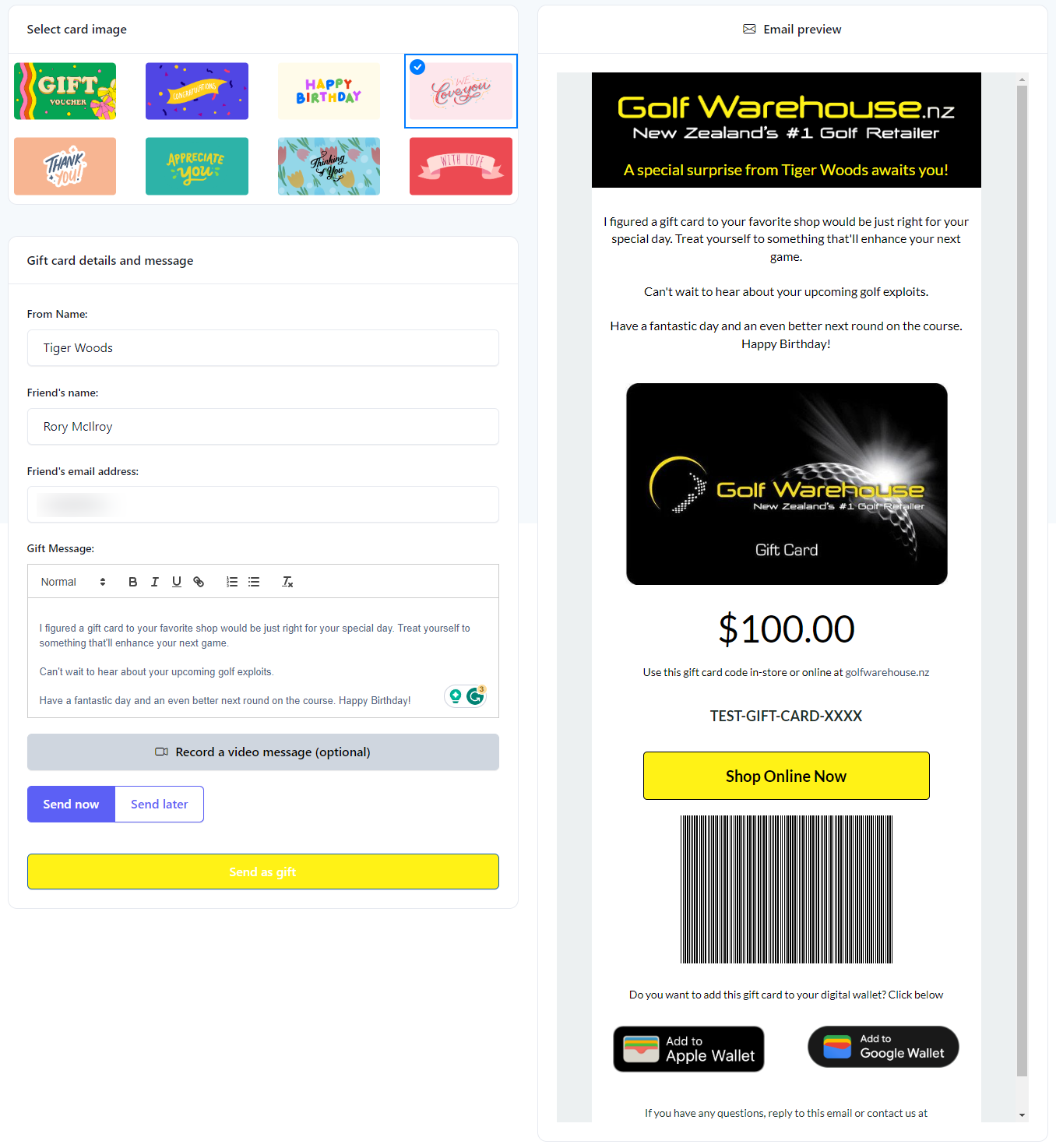 Digital Gift Card – Golf Warehouse NZ